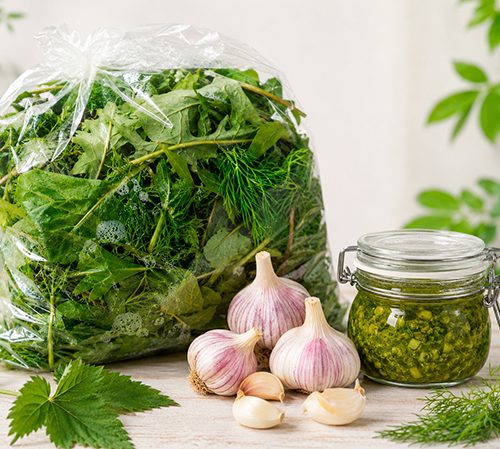 Raunon vihreä voimapaketti – viherpirtelöpussi, valkosipuli ja kukkapesto