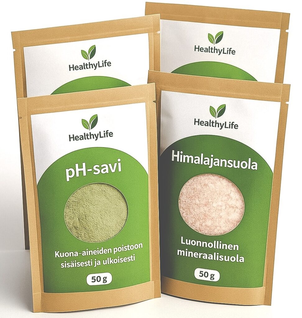 pH-Kokeilupaketti: pH-savi, pH-emäsjauhe, pH-viherjauhe ja himalajansuola
